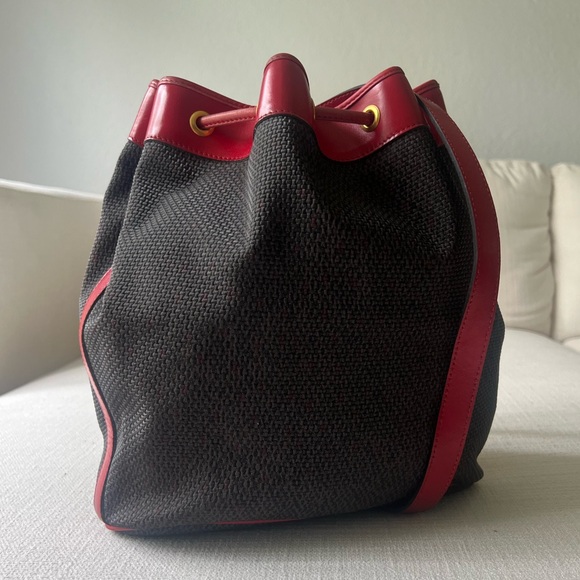 YVES SAINT LAURENT YSL NOE CANVAS BUCKET DRAWSTRING BAG RED - Picture 5 of 12